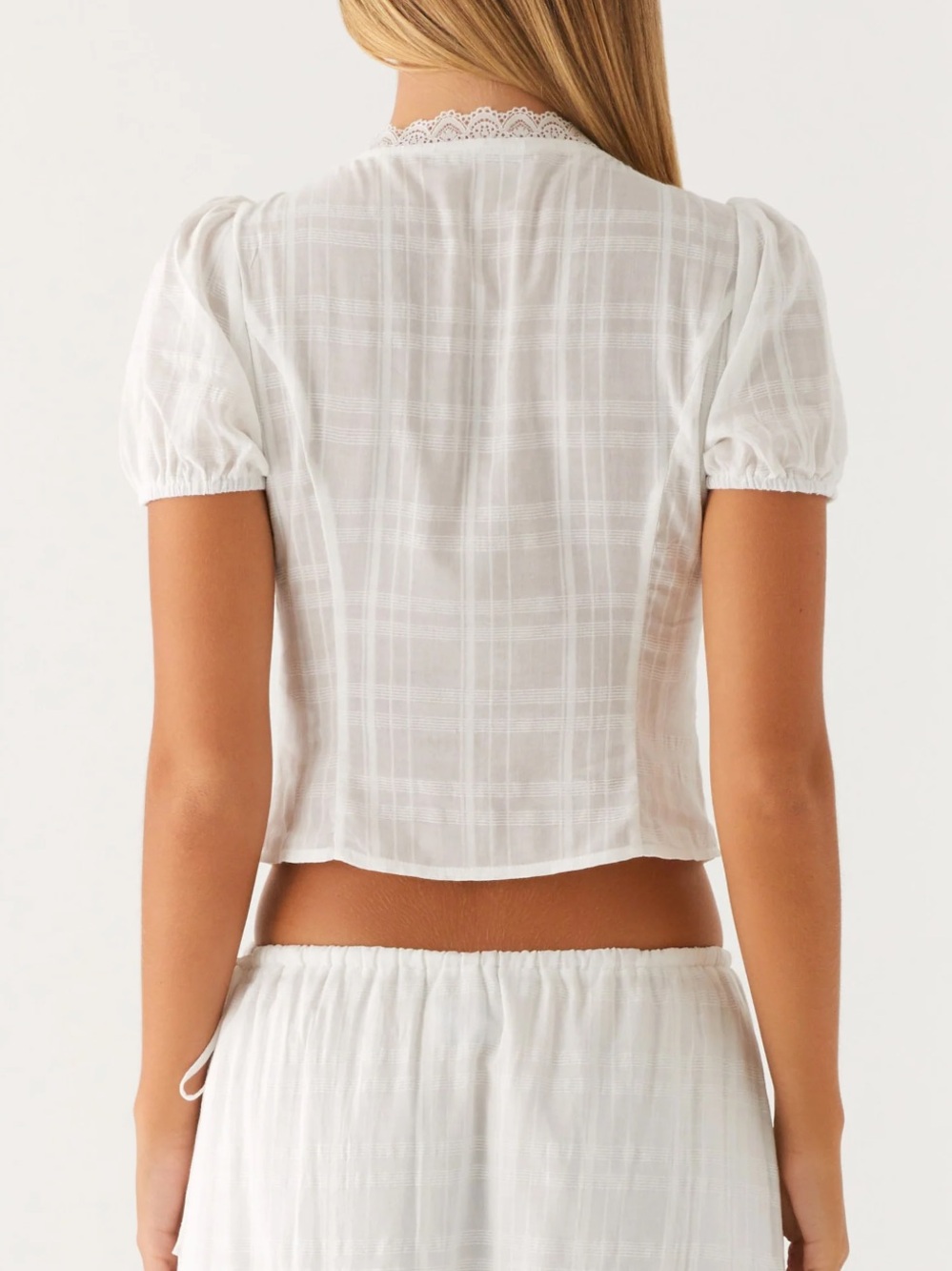 Peppermayo White Sheer Button Up Short Sleeved Blouse - Picture 3 of 9